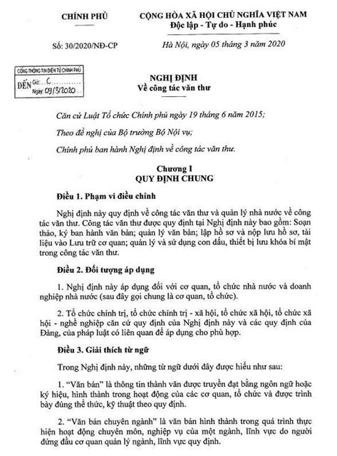 Nghị định số 30/2020/NĐ-CP của Chính phủ: Về công tác văn thư
