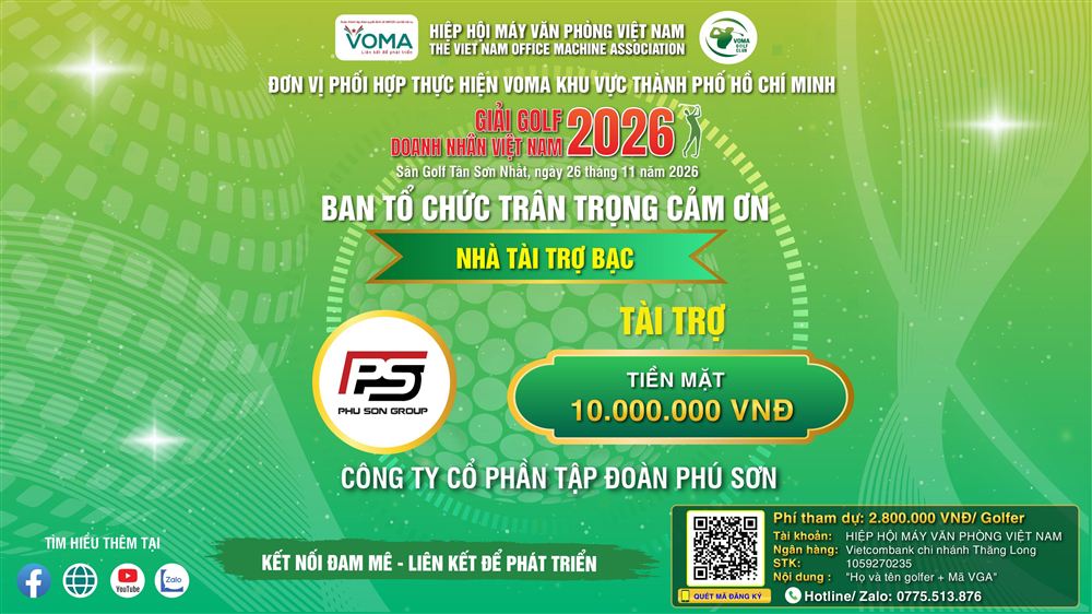 🤝 [TRÂN TRỌNG CẢM ƠN] CÔNG TY CỔ PHẦN TẬP ĐOÀN PHÚ SƠN – NHÀ TÀI TRỢ BẠC GIẢI GOLF DOANH NHÂN VIỆT NAM 2026! ⛳️✨   