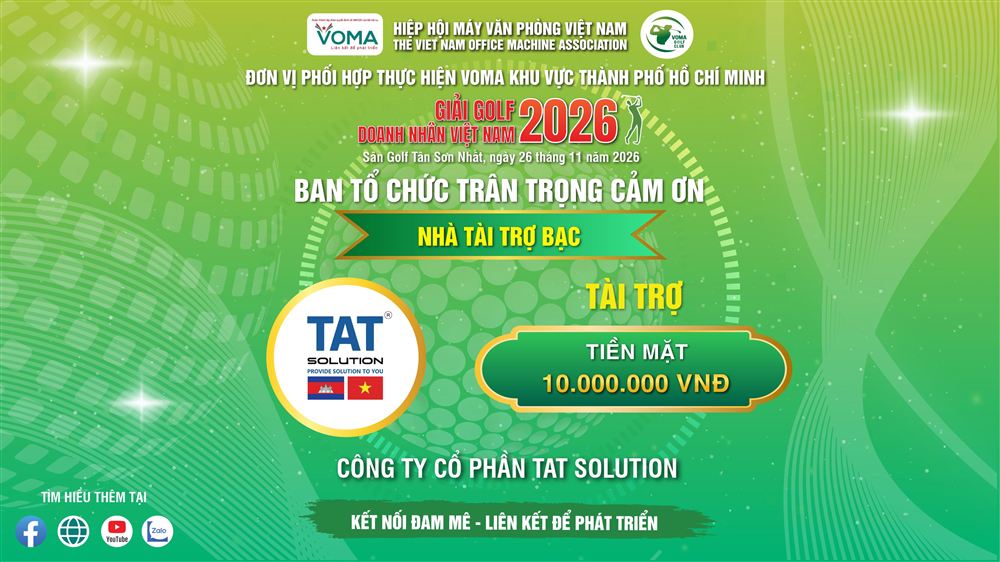 🤝 [TRÂN TRỌNG CẢM ƠN] CÔNG TY CỔ PHẦN TAT SOLUTION – NHÀ TÀI TRỢ BẠC GIẢI GOLF DOANH NHÂN VIỆT NAM 2026! 