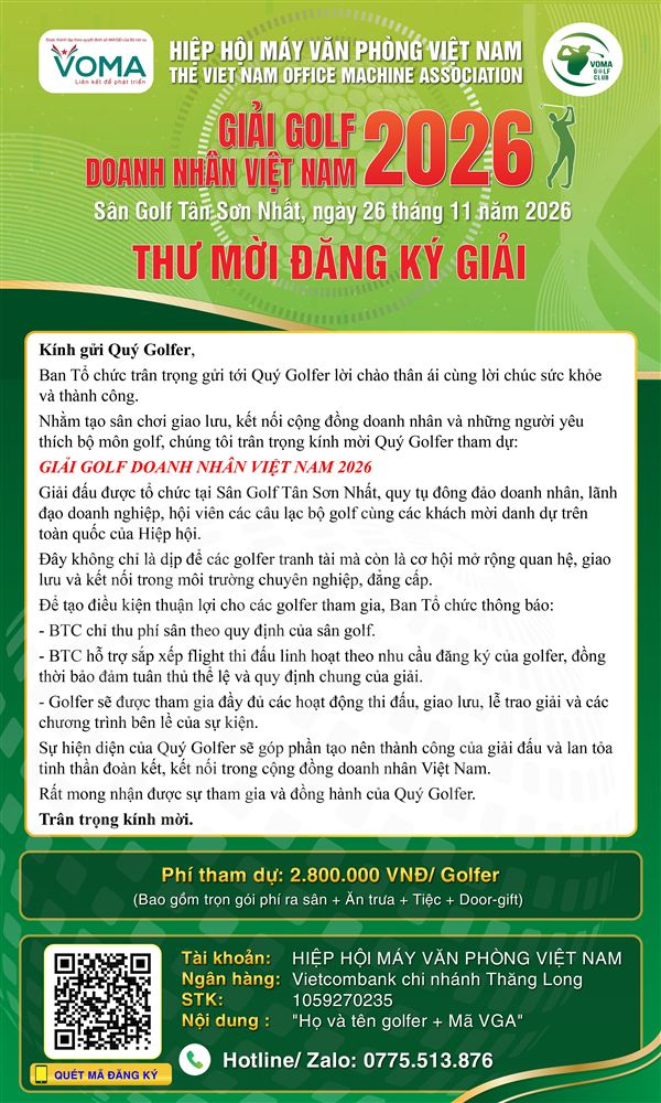 ⛳️ [SỐ LƯỢNG CÓ HẠN] CHÍNH THỨC MỞ CỔNG ĐĂNG KÝ GIẢI GOLF DOANH NHÂN VIỆT NAM 2026!
