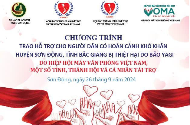 HIỆP HỘI MÁY VĂN PHÒNG VIỆT NAM TRAO QUÀ TỚI ĐỒNG BÀO ẢNH HƯỞNG BỞI CƠN BÃO YAGI TẠI HUYỆN SƠN ĐỘNG TỈNH BẮC GIANG