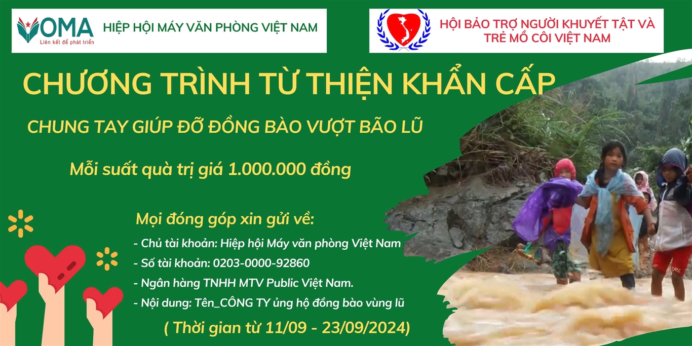 Siêu Nhanh đồng hành cùng hội VOMA - HIỆP HỘI MÁY VĂN PHÒNG VIỆT NAM - CHUNG TAY ĐỒNG BÀO BỊ ẢNH HƯỞNG BỞI BÃO LŨ